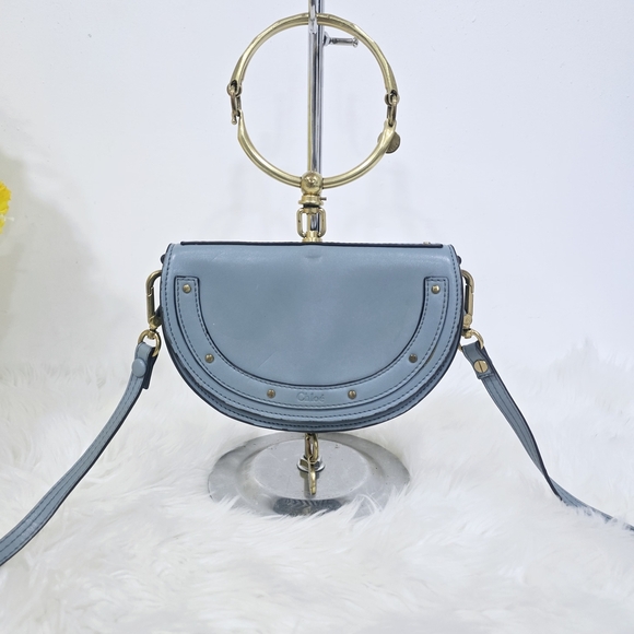 Chloe Light Blue Crossbody Bag with Gold Accents - Picture 10 of 13
